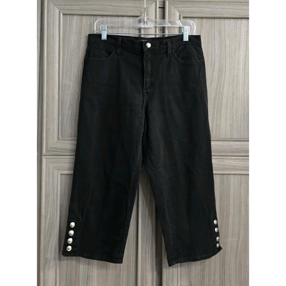 NYDJ Black Wide-Leg Cropped Capris with Hem Buttons